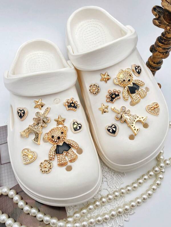 18 piezas de Clips para zapatos con Oso de Rhinestone, Lazo de Lentejuelas, Corazón, Corona, Flor, Estrella - Decoraciones DIY, Accesorios Multifuncionales para Sandalias, Pantuflas, Bolsas de Playa de Mujeres, Adecuado para Regalos de Fiestas de Cumpleaños y Vacaciones