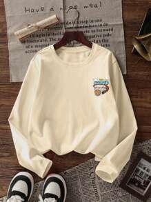 1 件青少年男孩休闲篮球印花长袖 T 恤，春/秋季，年轻学生服装，时尚温暖舒适合身上衣，适合青少年男孩