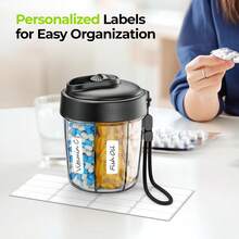 Large Pill Dispenser Can Store 7 Various Supplements, Travel Pill Organizer Bottle With Anti-Mix Design, Arthritis-Friendly Pill Holder With Wide Opening & Slider Lid, Includes 20 Blank Stickers,10133978