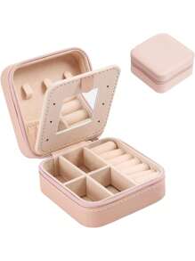 Caja pequeña de almacenamiento de joyas, bolsa de almacenamiento con cremallera, caja de joyas portátil, caja de joyas para viaje, utilizada para anillos, colgantes, aretes, collares, pulseras, cajas de regalo, cajas de regalo para niñas y mujeres, para vacaciones, playa, baño, colección de dormitorio, gran capacidad
