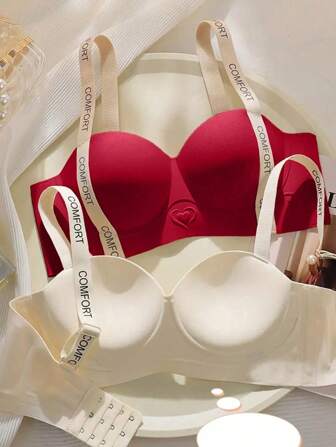 4pcs/Set Women Half-Cup Bras, Wireless Lift & Push Up Bra For Small Bust, Invisible Seamless Backless