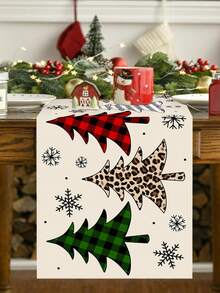 1pc 35*180cm/13.78*70.87inch Christmas Tree Pattern Tablecloth, Christmas Decorative Table Runner, Textured Plaid Patchwork Design Fabric, Suitable For Holiday Decoration, Home Party, Kitchen Tabletop - Christmas - View 6