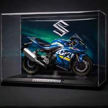C C A 1:12 比例铃木 GSX-R1000 摩托车模型，黑色/蓝色可选，带/不带展示架，直立展示，旋转车把，后悬架功能，摩托车爱好者的理想选择，男孩和女孩的玩具，街头/越野摩托车装饰，万圣节、圣诞节、生日礼物 - 藍色 - 查看 2