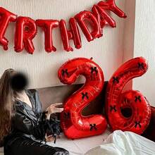 6 件 40 英寸巨型红色数字带黑色蝴蝶结数字气球红色气球数字生日装饰 1 2 3 4 5 6 7 8 9 数字派对庆祝装饰毕业典礼婚礼婴儿洗礼周年派对 - 彩色 - 查看 5