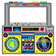 1pc Retro Polyester Radio Stereo Selfie Frame - 90s Hip Hop Party Decor With Colorful Lights & Balloons Pattern, Birthdays, Weddings, Housewarming & Celebrations, Suitable For Disco Themed Party Supplies, Party Photography Props, Fun Photography Props, Bachelor Parties,Hip-Hop Party Decoration ﻿