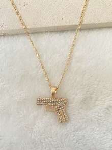 1 件金色水钻手枪吊坠男士项链，适合日常佩戴 - 金黃色 - 查看 3