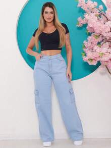 Wide Leg Cargo Pants - Rửa nhẹ - Xem 2