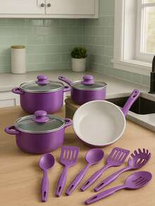 Utensilios de cocina set de 13 piezas olla stock antiadherente sartén panlacha juego vajilla al por mayor menaje cocina profesional hogar compatible con inducción fácil limpieza durable accesorios completos