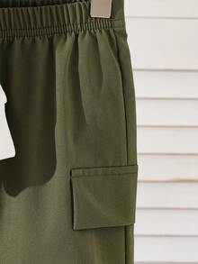 男婴卡通熊与绿帽子印花长袖羊毛圆领上衣+休闲工装裤套装 - 綠色 - 查看 5