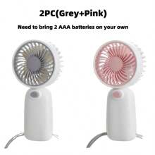 1 pieza Mini ventilador portátil a batería para volver al colegio, funciona con 2 pilas AAA (no incluidas), viene con cordón