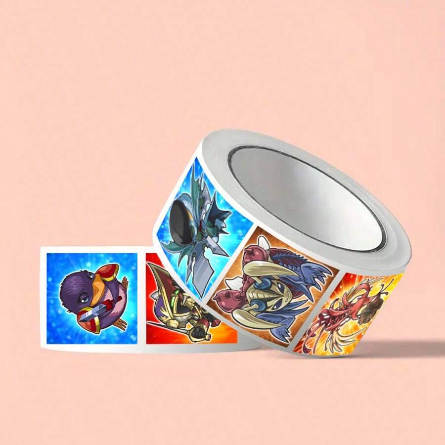 500 Pieces Of Game King Monster Roll Stickers, Baking Stickers, Creative Stickers, Dessert Milk Tea Cup Stickers, Takeout Labels, Sealing Stickers, School Supplies, Back To School - A - View 1