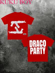 Kuku Boy Spear Printing (220g Pure Cotton T-Shirt) Cotton T-Shirt - Soft, Breathable, 100% Pure Cotton Fabric - Comfortable And Energetic Summer Street Style Short Sleeved T-Shirt, Cool Design Retro Summer Men's Daily Wear T-Shirt - 紅色 - 查看 1