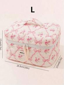 3pcs/Set Pink Bow Knot & Rose Design Quilting Cosmetic Bag, Fashionable Portable Makeup Bag, Multi-Functional Storage Bag For Lipstick, Sanitary Napkin, Coins, Keys Etc, Large Capacity Lovely Wash Bag For Travel Organizer Cosmetic Bag For Travel, Mother's Day Gift Back To School Autumn University Essentials Travel Essentials Holiday Vacation Travel Bag For Women Makeup Organizer