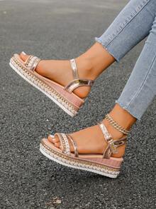 Women's Platform Wedge Sandals, Casual Versatile Thick Sole Anti-Slip High Heel Roman Sandals