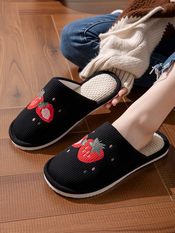 Women's Casual Fashion Strawberry Flat Slippers, Lightweight Portable Vacation Slippers, Hotel Slippers