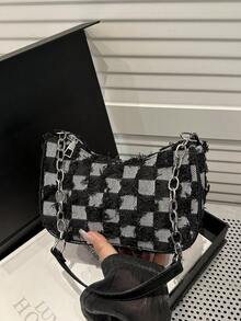 装饰性搭扣细节、缝线、链条肩带单肩包，女士装饰性搭扣单肩包，街头时尚流浪包，中小号斜挎包和钱包套装，适合购物、约会、作为女士礼物，也适合青少年、大学生、工作、商务、通勤等场合。 - 黑色 - 查看 3