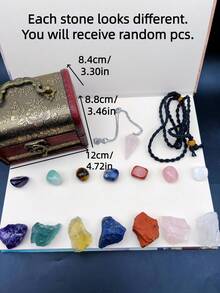 18pcs Healing Crystals Set Real Crystals And Healing Stones Kit Energy Crystals For Beginners Meditation Yoga 7 Natural Tumbled Crystals And 7 Raw Chakra Stones Rose Quartz Fengshui Hand-Woven Nut Bag Velvet Bag Wooden Treasure Chest Box Set - Multicolor - View 2