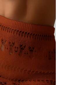Beach Cover-Up: Lace Crochet Knit Skirt With Elastic Waistband And Adjustable Waistband - Màu nâu  Mocha - Xem 3