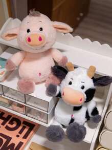 1 pieza Muñeco de peluche de 25cm/9.84in de vaca y lechón de granja, muñeco de peluche lindo de vaca de dibujos animados, muñeco de peluche elegante de cerdo jabalí salvaje, muñeco de peluche suave de confort animal, regalo de decoración del hogar