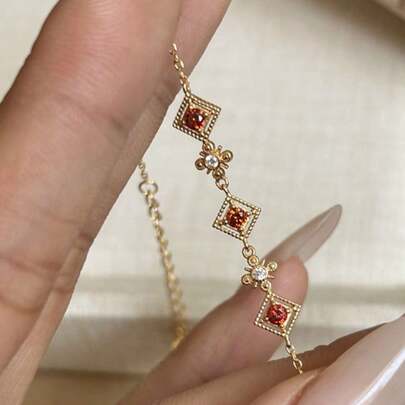1 pieza Brazalete de granate vintage, diseño de lujo de nicho de moda, joyería de mano de alto nivel para mujer
