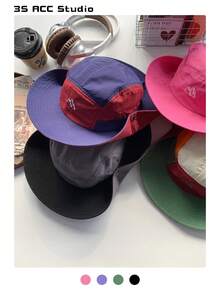 1pc Wide Brim Quick Dry Color Blocking Outdoor Bucket Hat, Men Hiking Fishing Sun Protection Cap, Suitable For Camping, Hiking, Traveling, Summer Men's Sun Hat Summer Hat, Suitable For Summer Outdoor Activities Such As Hiking And Fishing