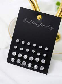 12 Pairs Minimalist Stud Earrings Set, Everyday Accessories For Girls - Silver - View 1