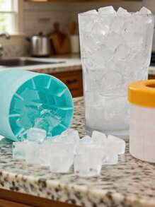 1pc Silicone Ice Cube Mould, Cylinder 3D Ice Cube Maker,Simple Bucket Design Ice Cube Maker Tray With Lid For Kitchen Seafood Sashimi, Back To School Supplies