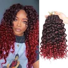 卷曲钩针发 1/4/6 包 10/14/18 英寸 Gogo 卷曲钩针发，预成环海浪钩针发合成天然黑水波卷曲海滩卷编织接发 - 彩色 - 查看 21