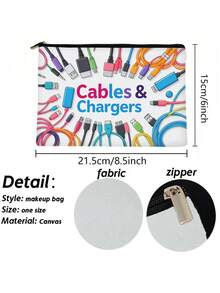 鲜艳的彩色电缆和 USB 收纳袋 - 耐用帆布拉链袋，男女通用电子配件盒，印有“CHARGERS”字样，适合旅行或居家使用，小袋，圣诞礼物 - 彩色 - 查看 2