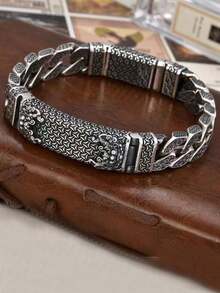 1pc Vintage Tang Dynasty Armor & Lion Charm Bracelet, Sophisticated Men's Accessory, Daily Wear & Gift - E201 - View 3
