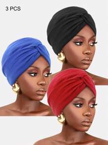 1 件女士纯色十字扭纹化疗帽，柔软无檐小便帽头巾，适合日常使用