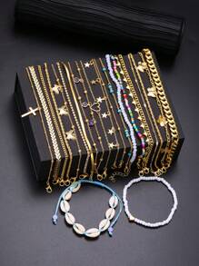 10/20 pezzi Set di cavigliere stile bohémien con stelle marine e perline, adatte per vacanze estive e uso all'aperto