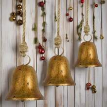 3pcs Handmade Vintage Metal Bell Christmas Indoor Wall Hanging Decor, Holiday Atmosphere Metal Bells, Christmas Decor, Hanging Rope Metal Cow Bell, Harmony Bell, Retro Handmade Antique Lucky Christmas Bell Home Decor Christmas Decorations Room Decor