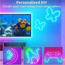 GCTECHING 1 Pc 2M LED RGB Rainbow Neon Light Strip Set USB 24 Key Music Bluetooth TV Background Wall Self-Adhesive Atmosphere Light Strip Suitable For Living Room Bedroom Outdoor Balcony Game Room (Remote Control Without Battery)