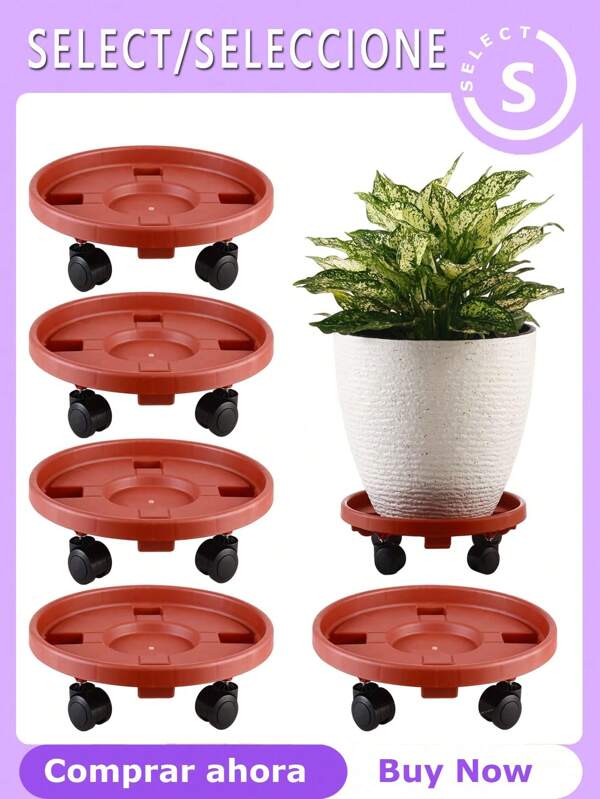 Carrito grande para plantas con ruedas de 13" Soportes de plantas con ruedas Rodillos de base de plástico resistente para macetas Transportador de plantas para interior y exterior con ruedas, Rojo