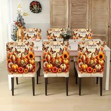1pc/4pcs/6pcs/10pcs Autumn Series Pumpkin & Floral Butterfly Pattern Plush Chair Cover, Removable Short Plush Material Chair Slipcover, Chair Back Protector Cover, Suitable For All Seasons, Holiday Decor Chair Cover, For Dining Room, Living Room, Home Chair Protection, With Back Protection, Applicable To Dining Room, Office, Living Room, Hotel And Home Decor