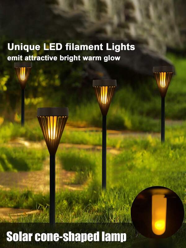 1/2pcs Solar Path Lights, Solar Flame Lamp, Solar Lawn Lights, Solar Garden Lights, LED Flickering Flame Outdoor Landscape Lights, Suitable For Garden Decoration, Garden Paths, Walkways, Driveways And Patios Halloween, Christmas, Party Decorations.