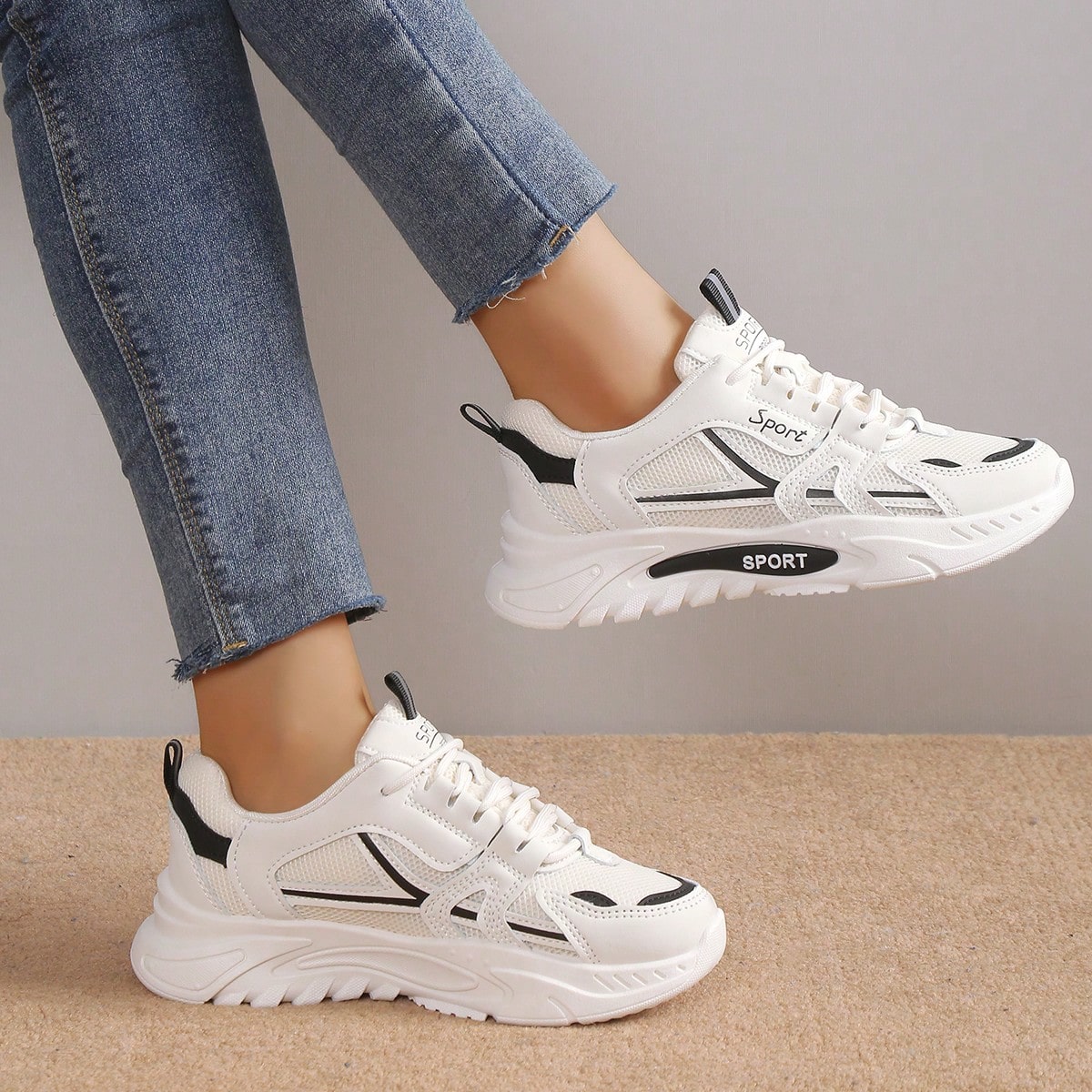 Nuevos zapatos deportivos casuales con cordones, tenis gruesos de suela blanda, zapatos para correr ligeros y antideslizantes