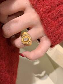 1 pièce Bague antique brossée avec strass œuf de pigeon exquis