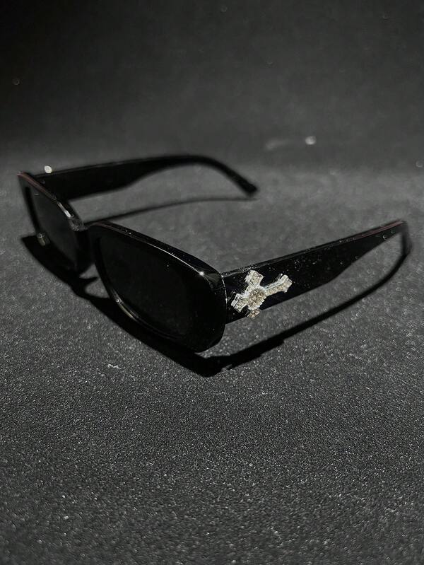 1 pieza Gafas de sol con marco cuadrado pequeño retro, tintadas, vintage, de moda, de lujo y para viajar, con decoración de cruz de corazón de cristal y metal, color carey