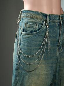 CIZME 1 件时髦不锈钢尖刺裤链，适合女士日常装饰，Y2k 星星裤链口袋链，适合裤子骑行者嘻哈朋克链珠宝牛仔裤链，适合音乐节配饰，银色时尚，适合音乐节音乐会角色扮演 - 褲鏈 - 查看 8