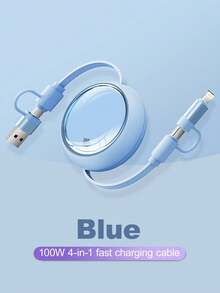 四合一 100W（MAX）快速充电充电器线和可伸缩一拖三线，TPE 充电数据线兼容 Iphone16/15/14/13/12/11/ S24/S23/S22/S21/Vivo/OPPO 系列，兼容小米，兼容华为，兼容 MacBook/iPad/移动电源/Air Pods Pro/iPad，高效充电线，礼物，返校用品兼容 、Android、相机、MP3 通用适配器 - 彩色 - 查看 12