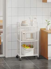 1 pieza Estantería de almacenamiento multiusos, móvil con barandilla, adecuada para cocina, baño, sala de estar, dormitorio, estudio, oficina, regalo de vacaciones, regalo de Navidad, regalo para niños, mejora del espacio, accesorios de baño, decoración de habitación - Multicolor - Ver 11