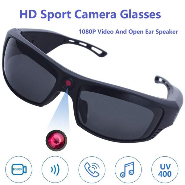 REEDTOCK Gafas de sol con cámara de audio REEDTOCK mejoradas, video 1080P, gafas inteligentes con altavoz de oído abierto, traducción en tiempo real de IA, compatible con talla grande de 110 idiomas, gafas deportivas para exteriores para ciclismo, pesca, viajes (con tarjeta de 32GB)