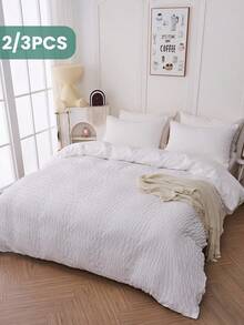 2/3 Pcs Duvet Cover Set, Bedding Set, Mothers Day Decor, Solid Color Seersucker Duvet Cover Set, Soft, Skin Friendly And Elastic, Lightweight And Ailky Smooth, Washed Microfiber Duvet Cover, Room Decor, For All Seasons, Bedding Set, Fits Twin/Full/King/Queen Size Bed, 1pc Duvet Cover And 2/1pc Pillowcase, Holiday Gifts, Mothers Day Gift - trắng - Xem 1