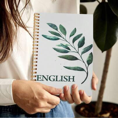 1 件 5.5*8.3 英寸 A5 英文印刷笔记本 灰色/绿色，适用于学校用品，返校