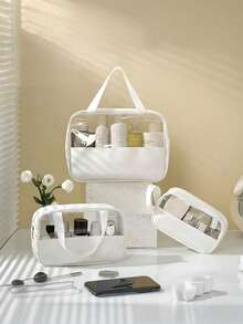 3pcs Set - 1 Waterproof Summer Travel Cosmetic Bag, Multi-Functional Makeup Organizer Bag, Portable Travel Storage Bag For Skincare, Cosmetics, Makeup Brushes, Eyeshadow Palette, Foundation, Lipstick, Jewelry, Bridesmaid Gift, Mother's Day Gift Beach Bag,Toiletry Bag Back To School - White - View 22