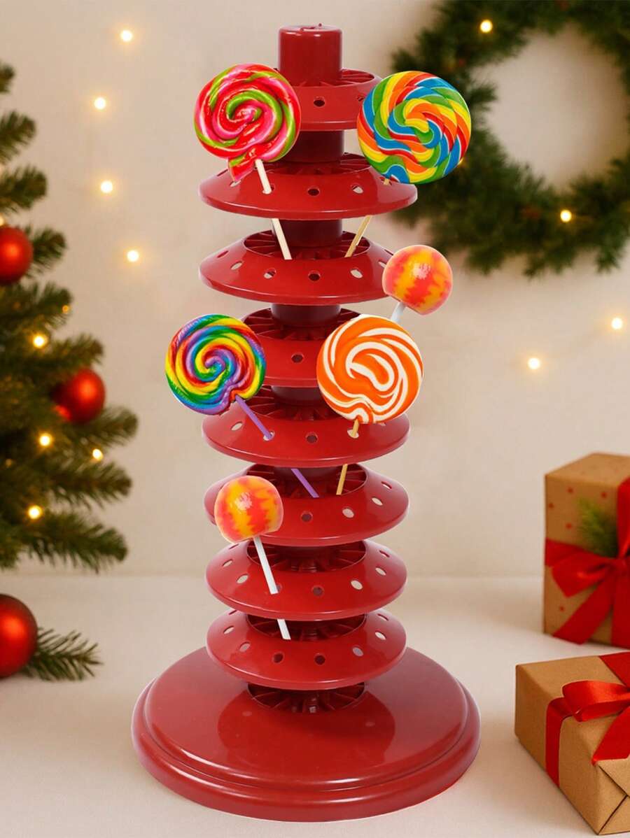 1pc, Adjustable Multi-Tier Red Lollipop Stand, Red Plastic Candy Display Holder With Tree-Shaped Design, Multi-Level Insertion & No Electricity Needed For Kitchen, Christmas Theme Party Table Centrepieces Lollipop Display Stand, Dining Room Decor, Candy Bar Supplies, Birthday & Wedding Parties, Candy And Snacks, Party Dessert Station, Christmas Festival Decor Item, Sturdy Construction