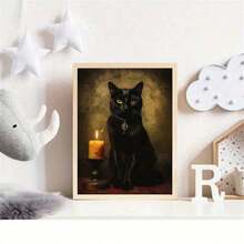 1 件黑猫复古装饰艺术帆布印刷品，经典哥特式宠物肖像墙艺术，动物主题可选框架绘画海报，适用于室内和室外装饰 - 非常适合家庭办公室、客厅、卧室家居装饰万圣节装饰秋季装饰房间装饰 - 彩色 - 查看 3