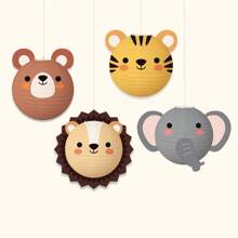 3 piezas de linternas de papel con diseños de animales de dibujos animados, linternas colgantes de papel con tigre, león y oso de la selva para fiestas de cumpleaños, decoración de baby shower, Navidad
